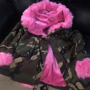 Pink fuzzy camo jacket